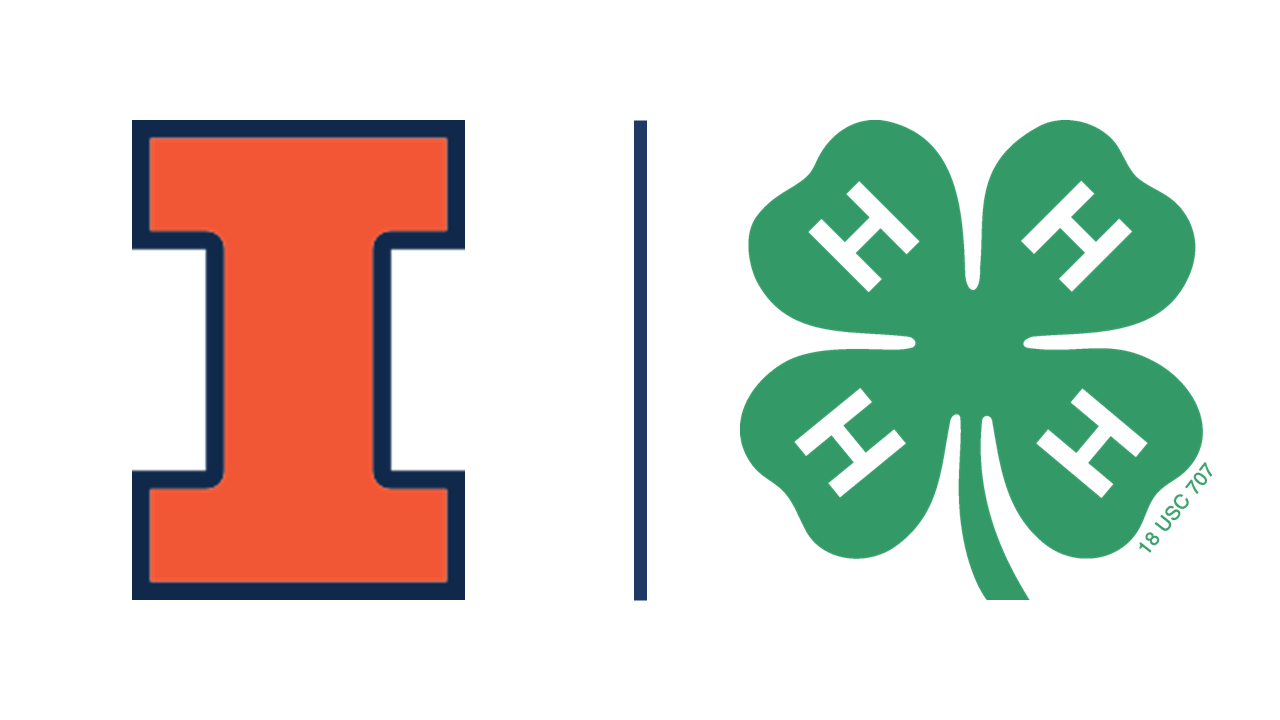 The University of Illinois logo of a large orande capital I and the 4H logo with a capital H on each leaf of a 4-leaf clover.