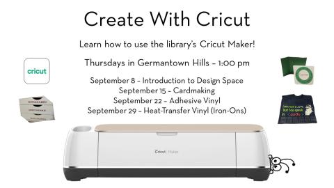 A Cricut cutting machine and text detailing the various classes and dates