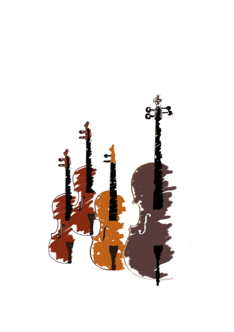 Interpretive graphics of a violin, viola, cello, and upright bass.