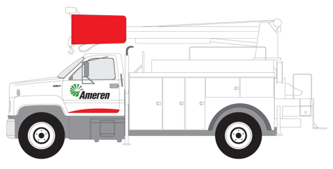 A line drawing of a utility company bucket truck.