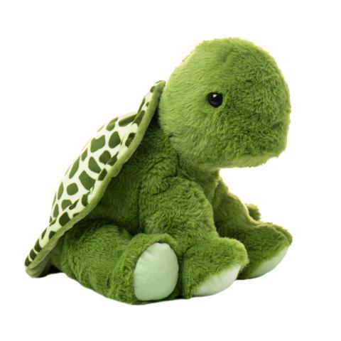 A plush green sea turtle toy.
