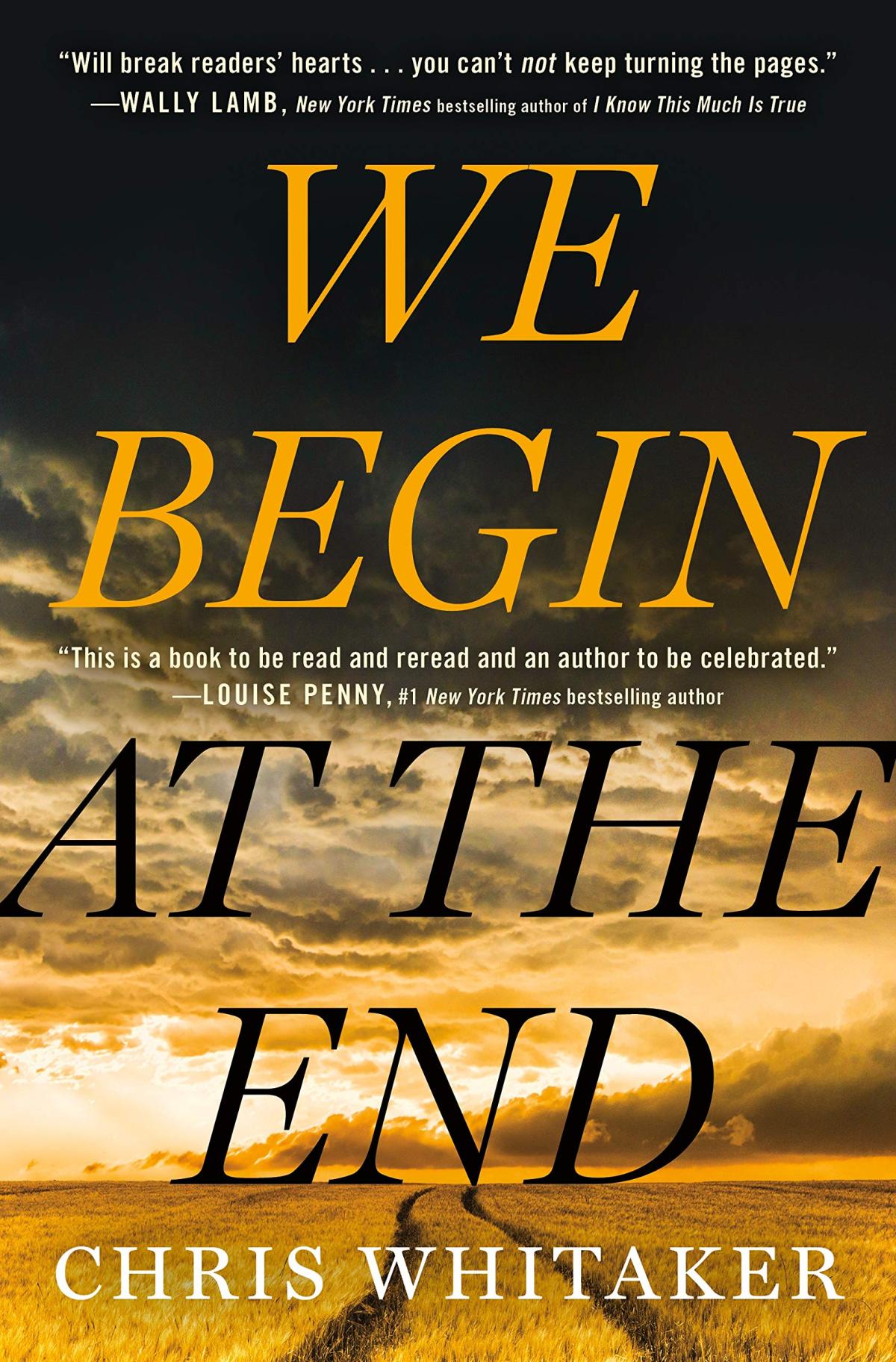 Image of tire tracks through a wheat field and a dark sky behind the book title.