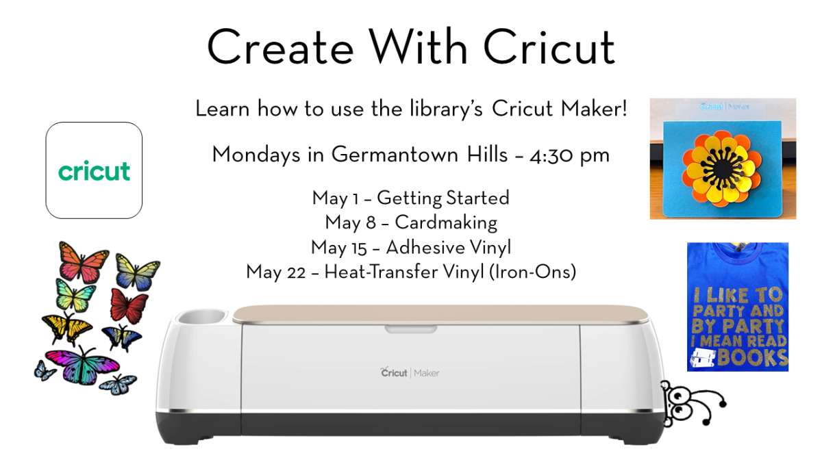 A Cricut cutting machine and text detailing the various classes and dates