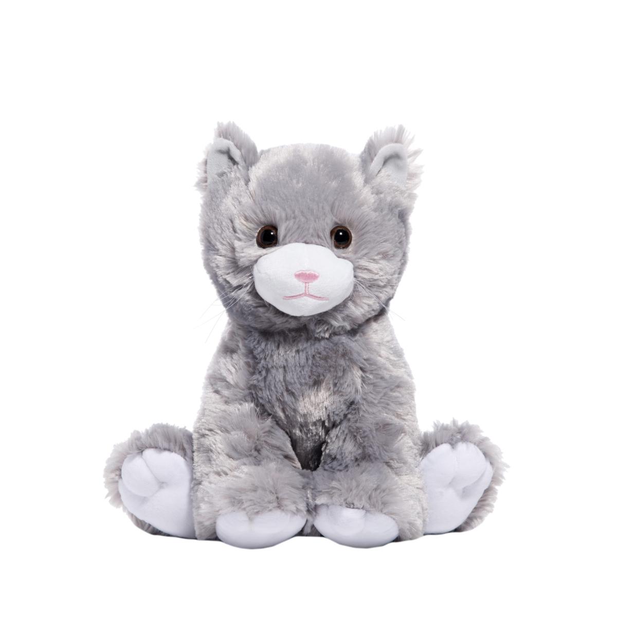 A light grey plush kitten.